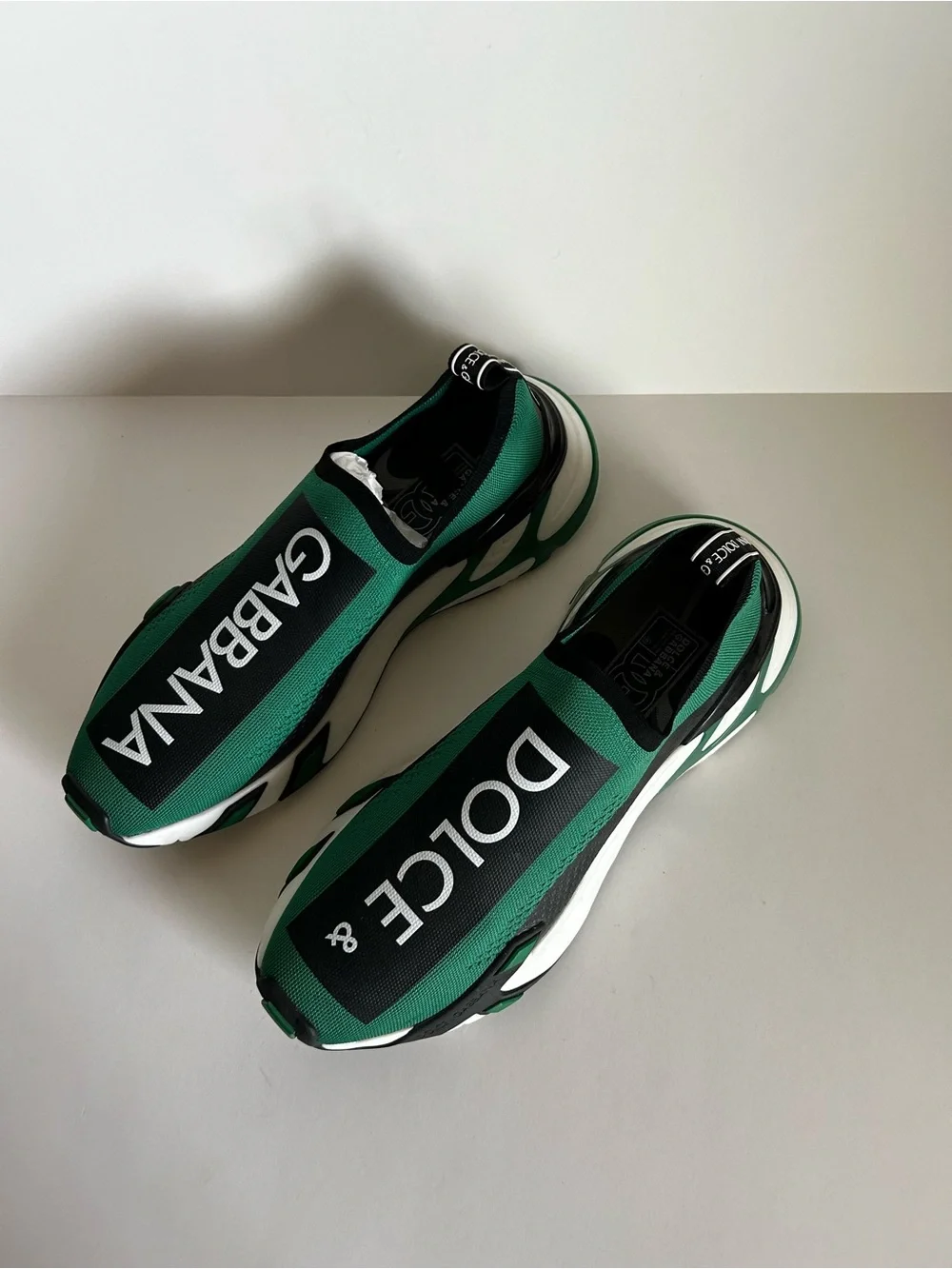 Dolce & Gabbana Green and Black Slip-On Logo Sneakers